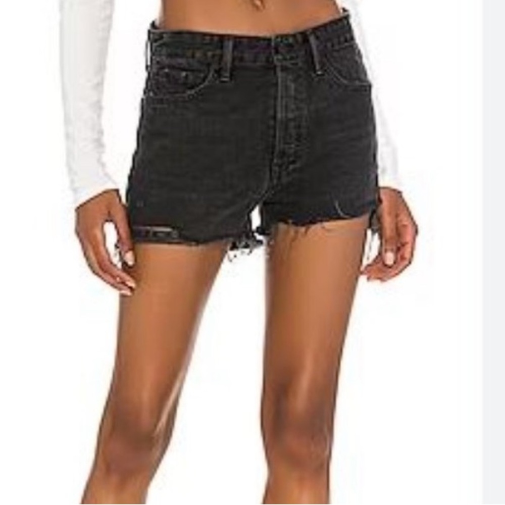 GRLFRND Helena High Rise Cutoff Denim Shorts 25 Black Distressed
